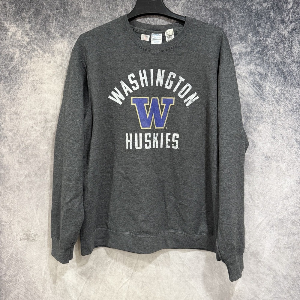 Men's Washington Huskies Crewneck Sweatshirt‎ Gray L Chest Print Spell out